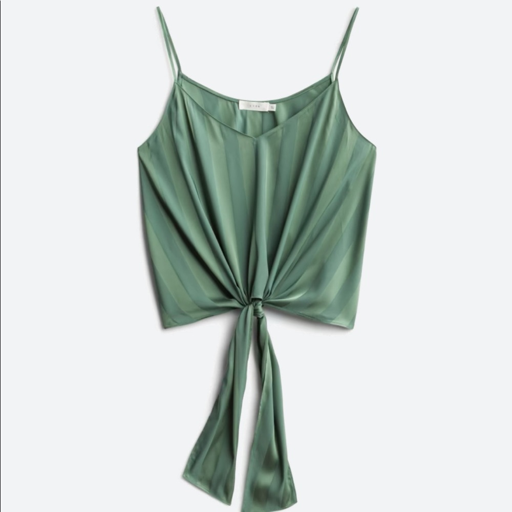 Sage tie front satin shirt
